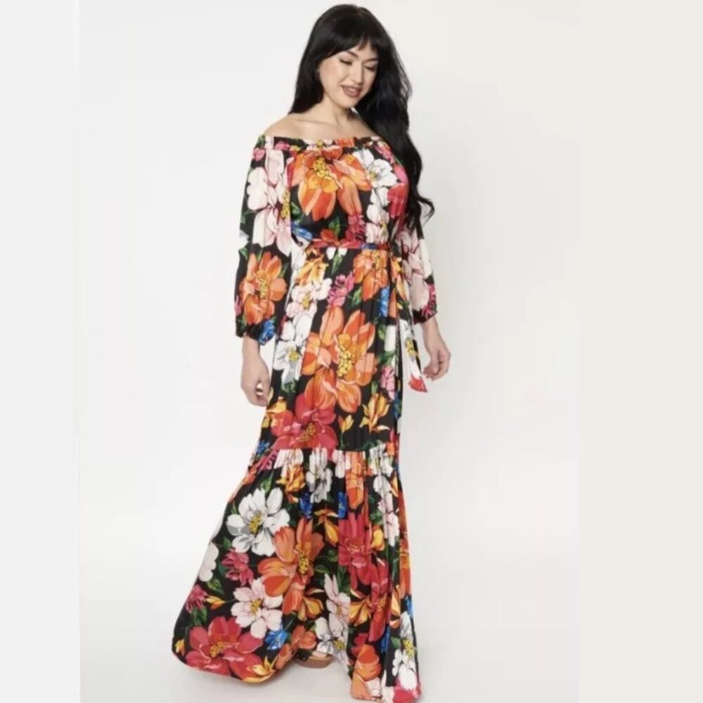 Black & Pink Floral Print Sweet Escape Maxi Dress